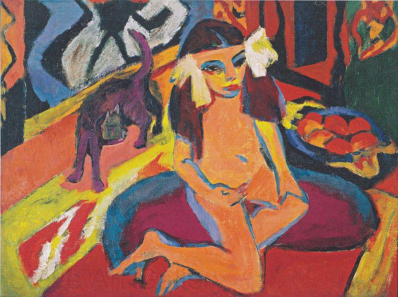Ernst Ludwig Kirchner Madchen mit Katze Germany oil painting art